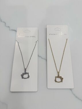 2 stainless steel kitty kat Outline Pendant Necklace - Silver and gold gift 🎁